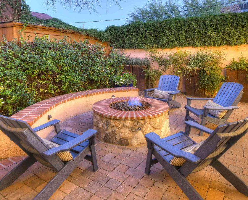 Fire pit with seating at Tucson, Arizona B&B